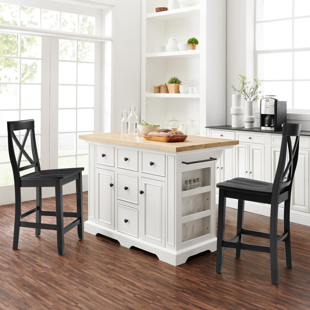 Julia Wood Top Island With X-Back Stools, Island and 2 Stools