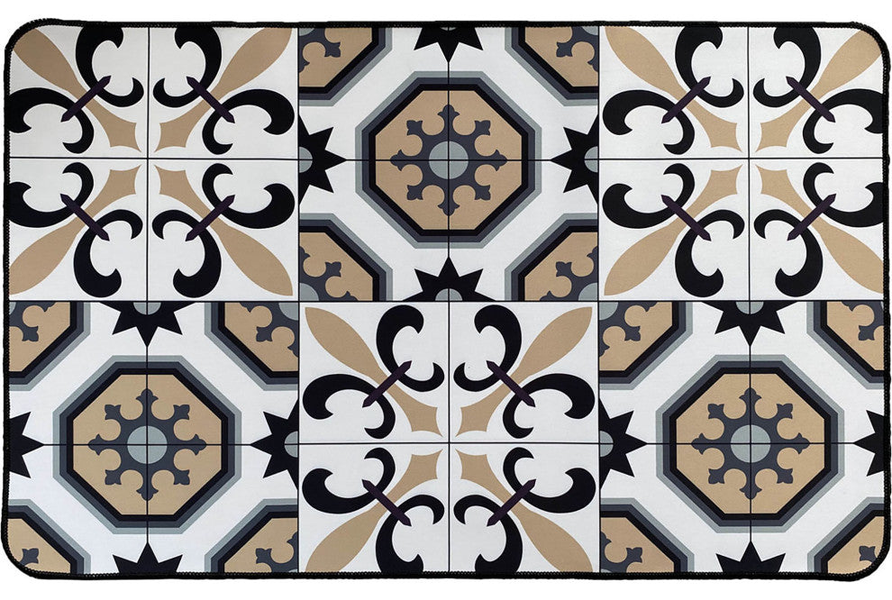 Carmen Printed Kitchen Mat White and Beige Tile Design 32" x 20"