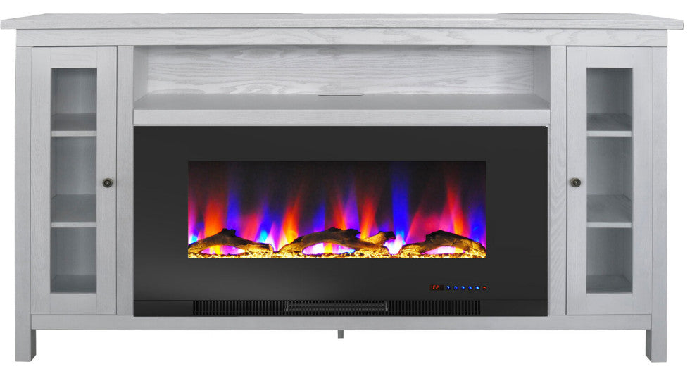 Glenwood 59" Electric Fireplace Heater With LED Flame Display, Slate Blue