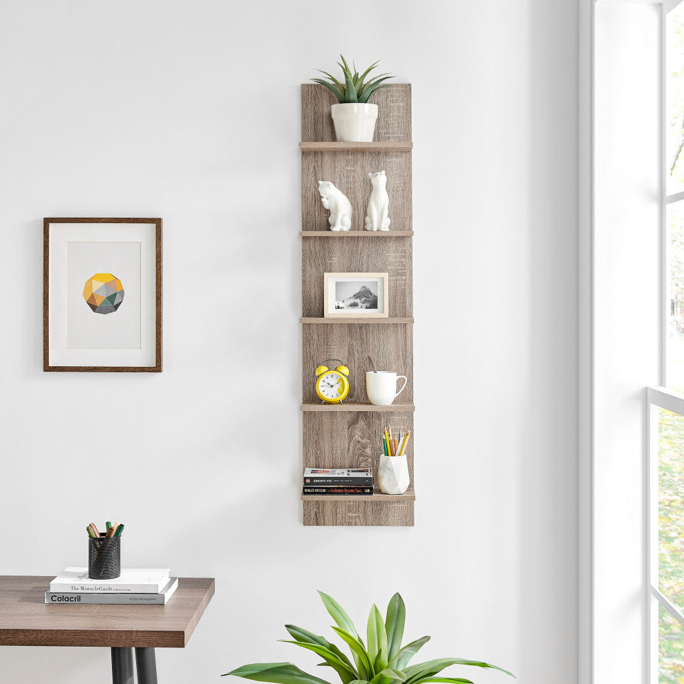 Danya B. Tiered Wide Column Wall Shelf, Weathered Oak