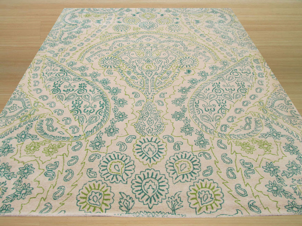 Green Transitional Paisley Jain Area Rug