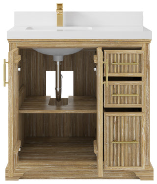 Alys Teak 36 Bathroom Vanity Left Offset Sink Whitewashed 2" White Quartz