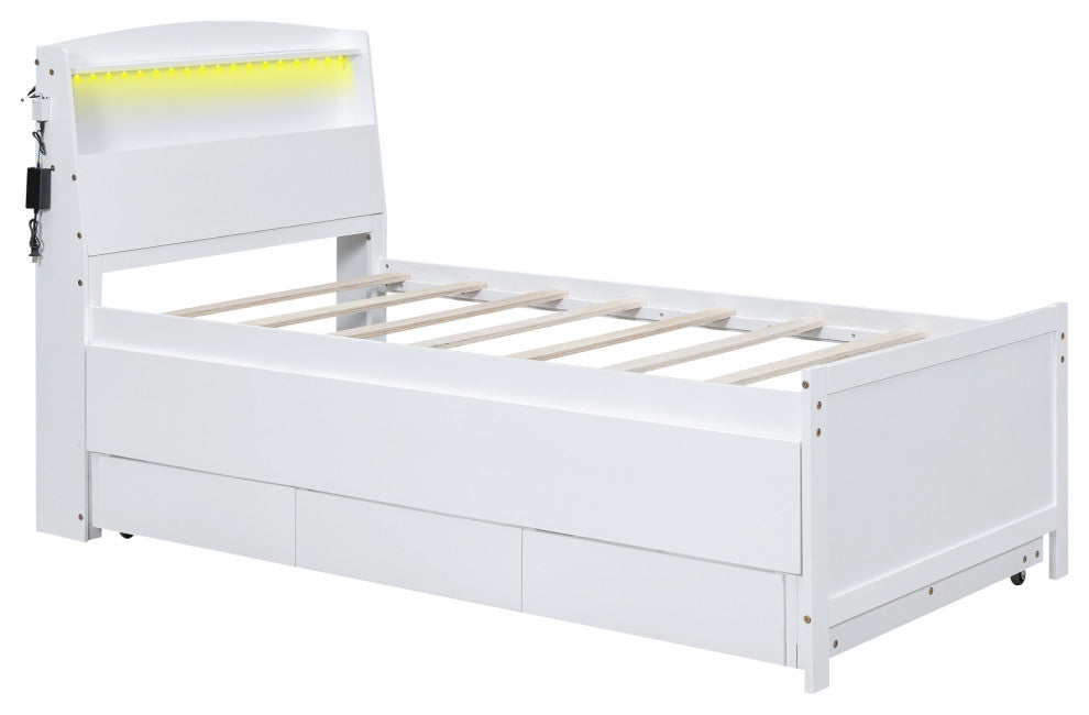 Gewnee Twin Size Platform Bed with Storage LED Headboard