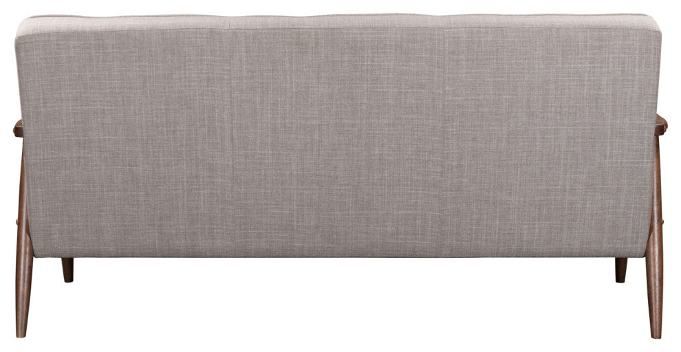 Retro Modern Button Tufted Sofa, Wood Arm, Beige Poly-Linen