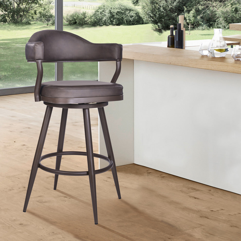 Darrel 26" Counter Stool, Brown Powder Coated and Vintage Brown Faux Leather