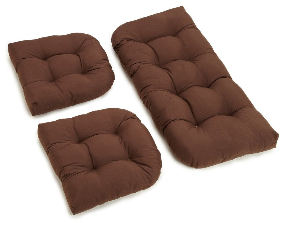 U-Shaped Twill Tufted Settee Cushions, 3-Piece Set, Chocolate