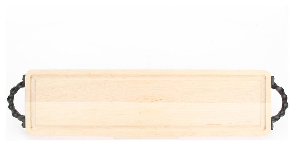 BigWood Boards Long Bread Board with Twisted Square Handles, Maple