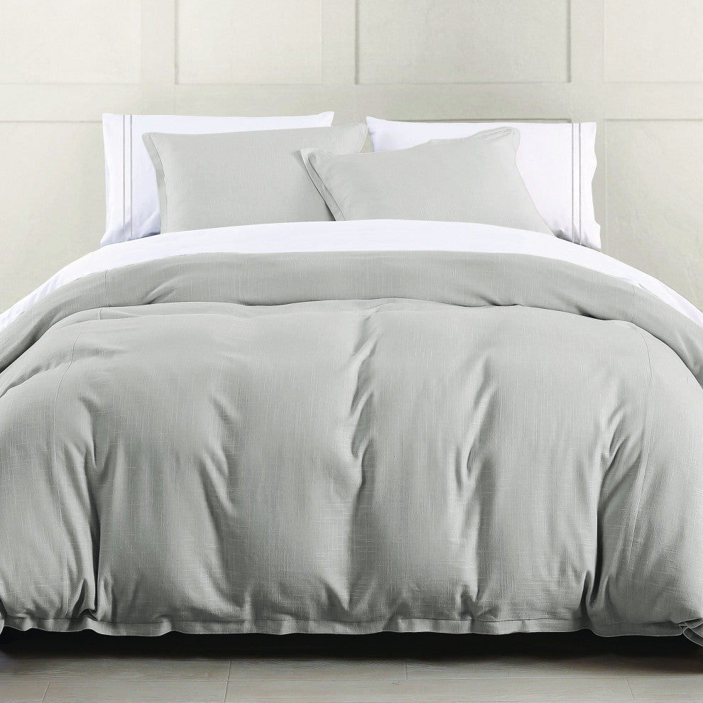 Hera Washed Linen Flange Comforter Set, 3PC, Gray, King