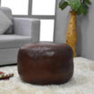 Poufs-Solid Goat Leather Pouf, Handmade (Recycled Cotton Fill), (Round]14x14x14