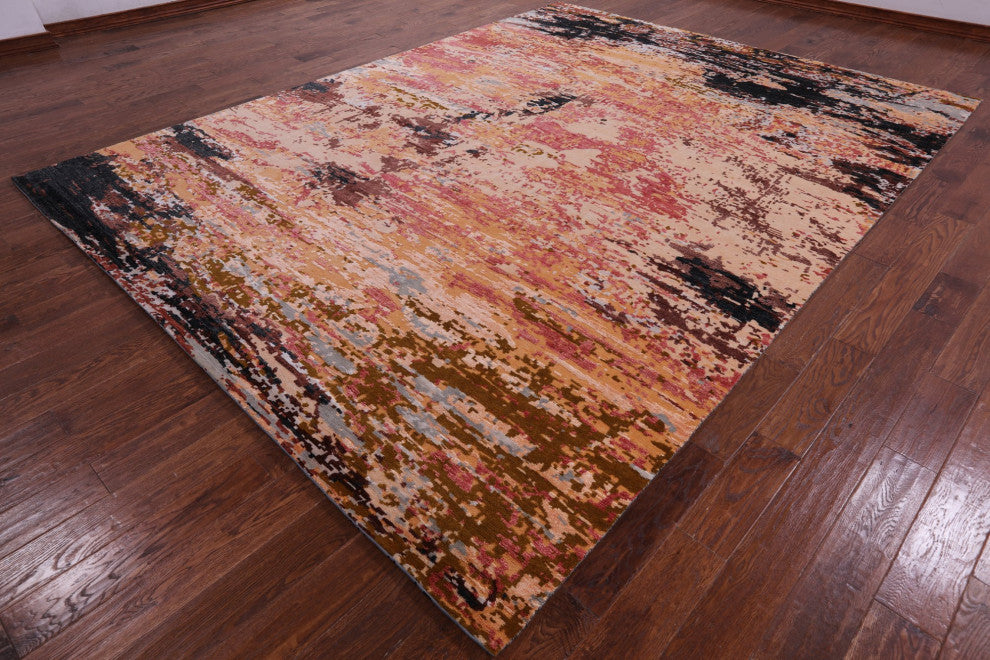 9' 0" X 12' 0" Wool and Silk Abstract Hand-Knotted Rug Q8778