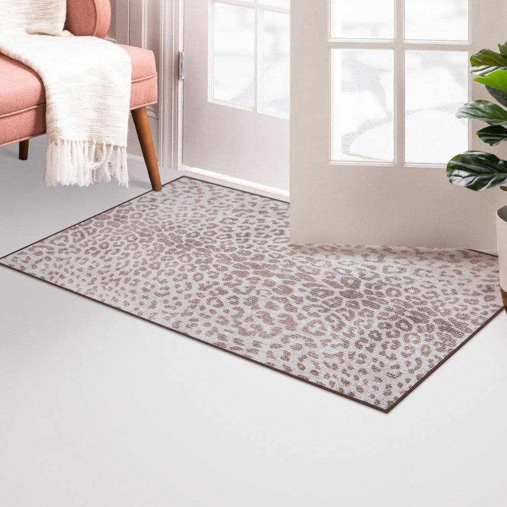 My Magic Carpet Washable Rug Miya Leopard Brown, 3' X 5'