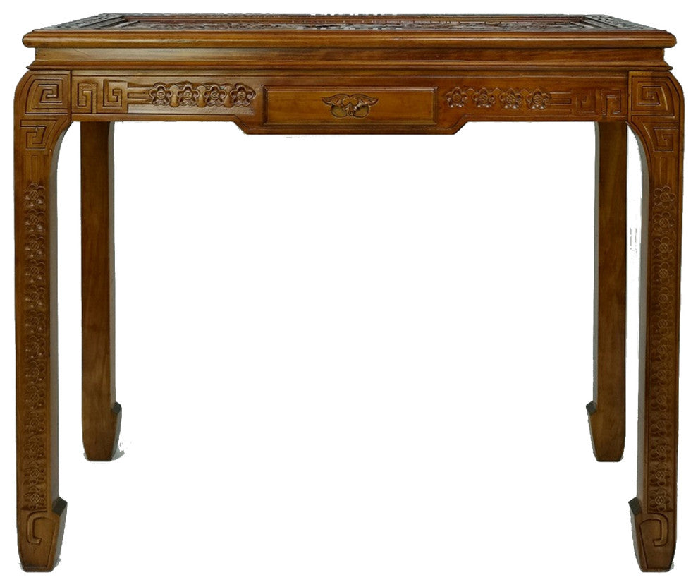 Benzara BM284635 Classic Wood Console Table, 1 Drawer, Floral Carving, Brown