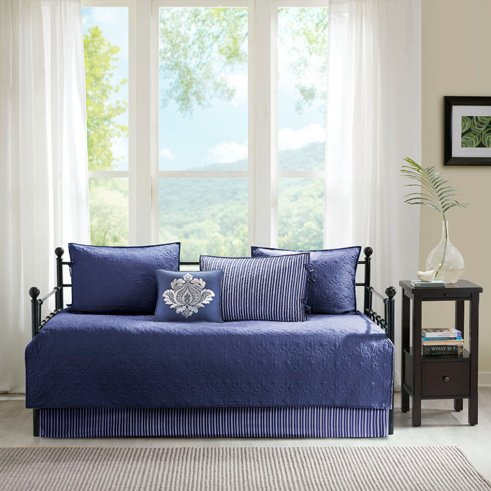 Madison Park Quebec 6 Piece Reversible Daybed Cover Set, Navy