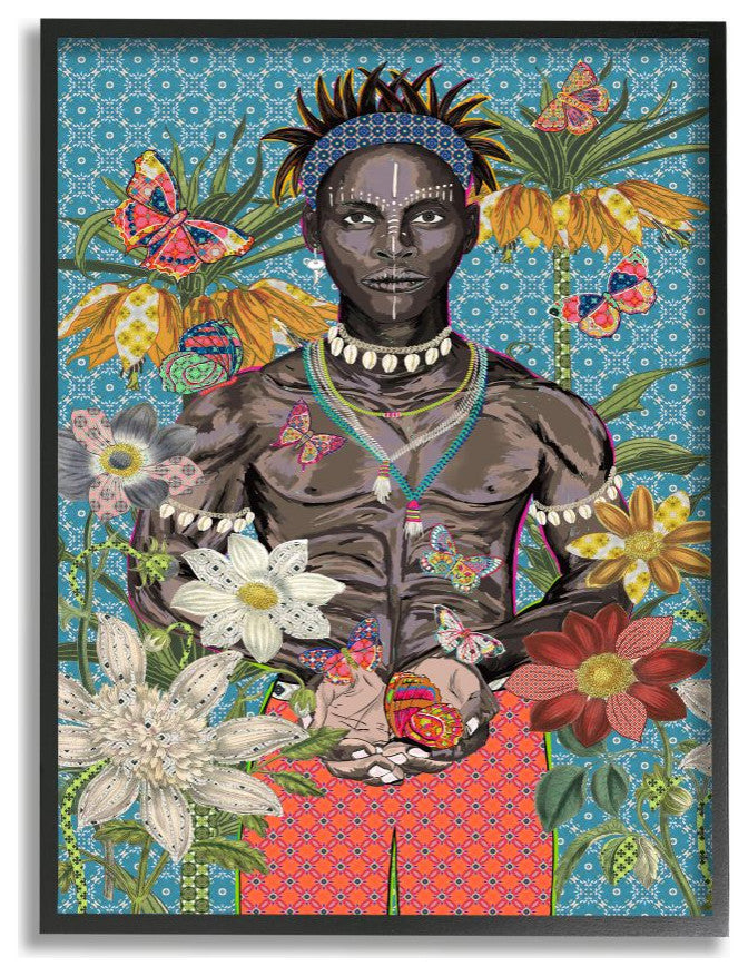 Man Releasing Butterflies over Geometric Pattern16x20