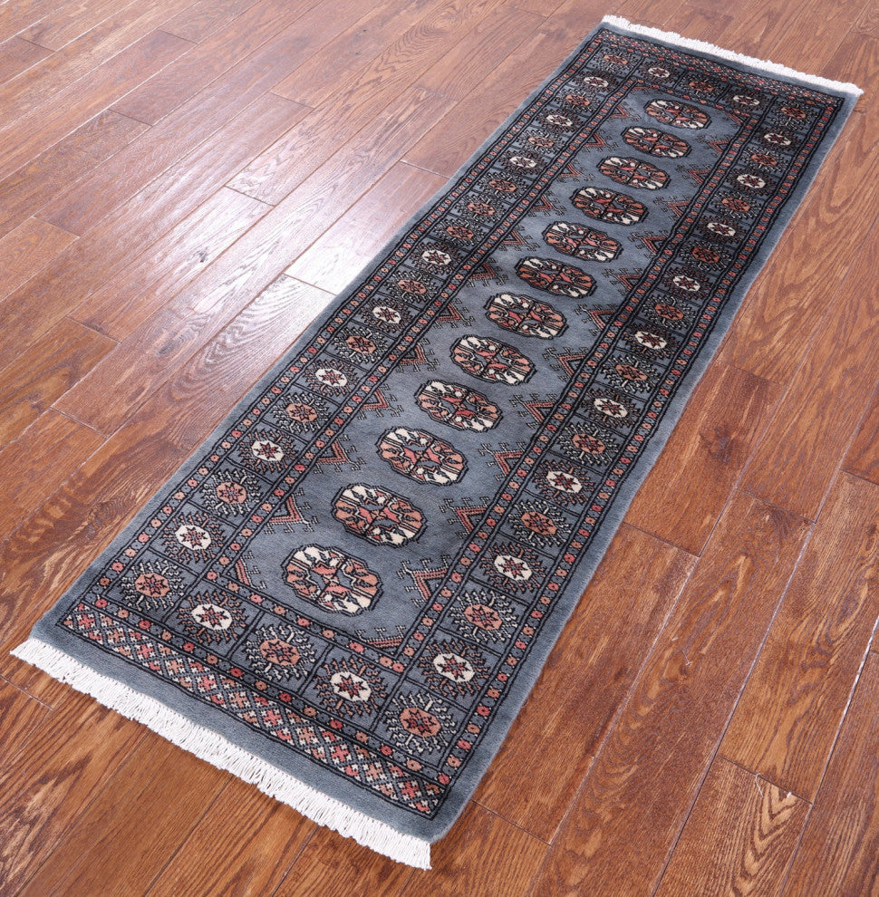 2' 1" X 6' 1" Runner Handmade Silky Bokhara Wool Rug - Q13828