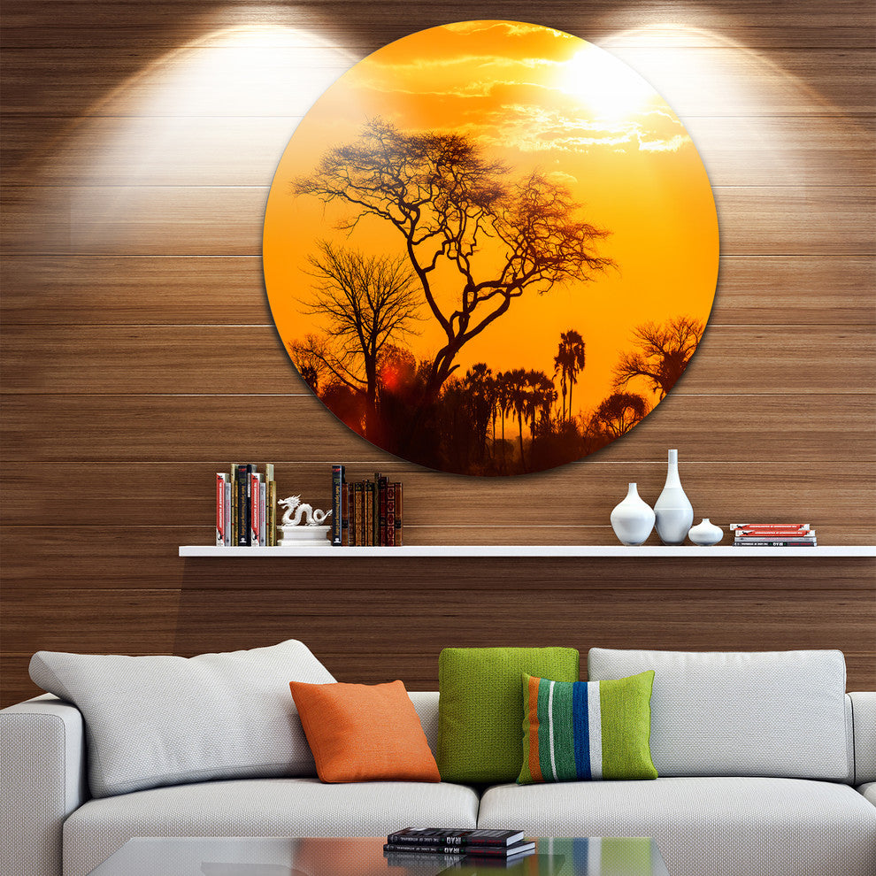 Orange Glow Of African Sunset, Round Wall Art Landscape, 11"