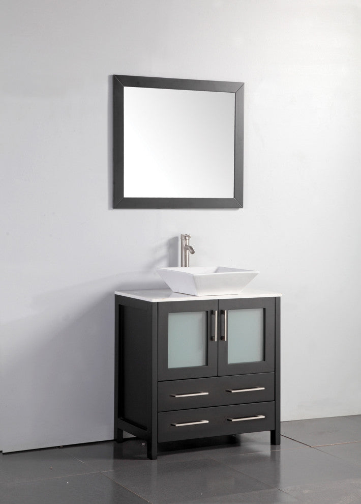 Vanity Art Vanity Set With Vessel Sink, Espresso, 30", Led Touch-Switch Mirror