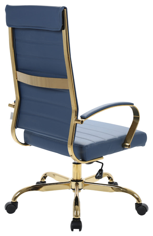 Mid-Back Leather Office Chair Adjustable Height Swivel  Conference Chair, Navy Blue