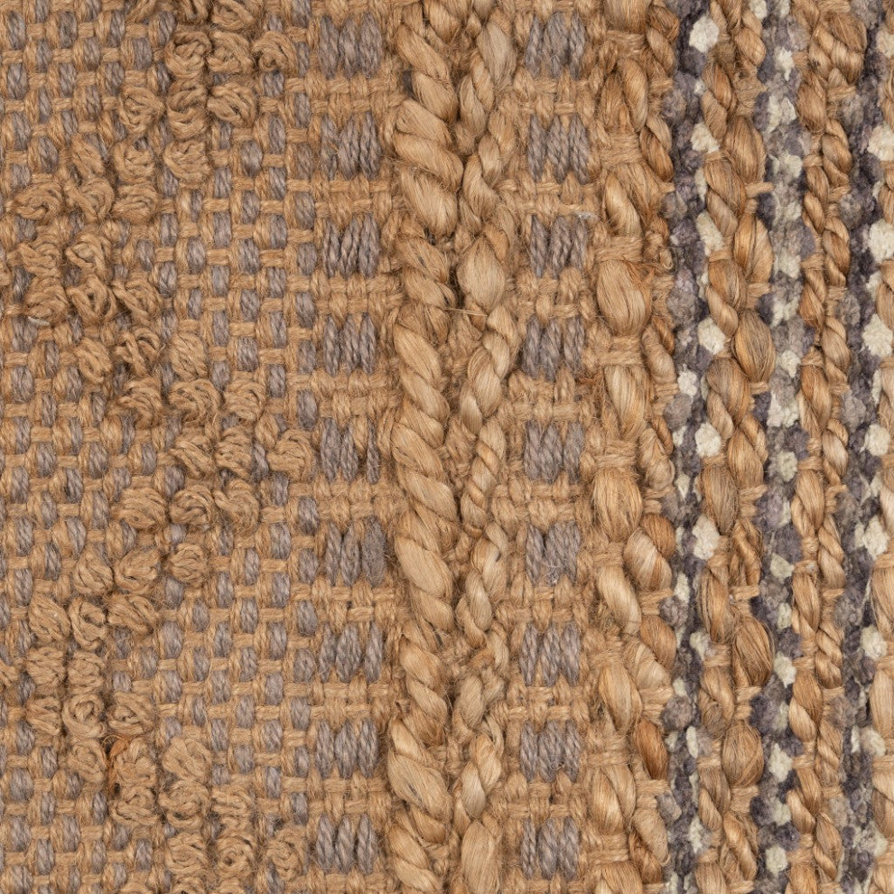 8" x 10" Tan and Gray Intricate Striped Area Rug