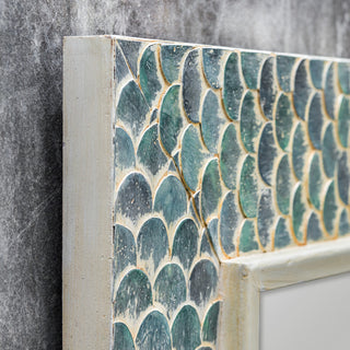 Luxe Large Aqua Blue Coastal Mosaic Wall Mirror | Vanity Scales Green Tropical