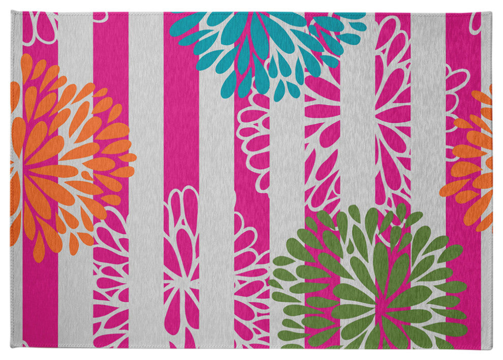 Flower Bursts Spring Chenille Rug, Orange, 5'x7'
