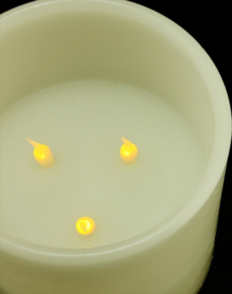 6" Ivory LED Lighted 3-Wick Flickering Wax Christmas Candle