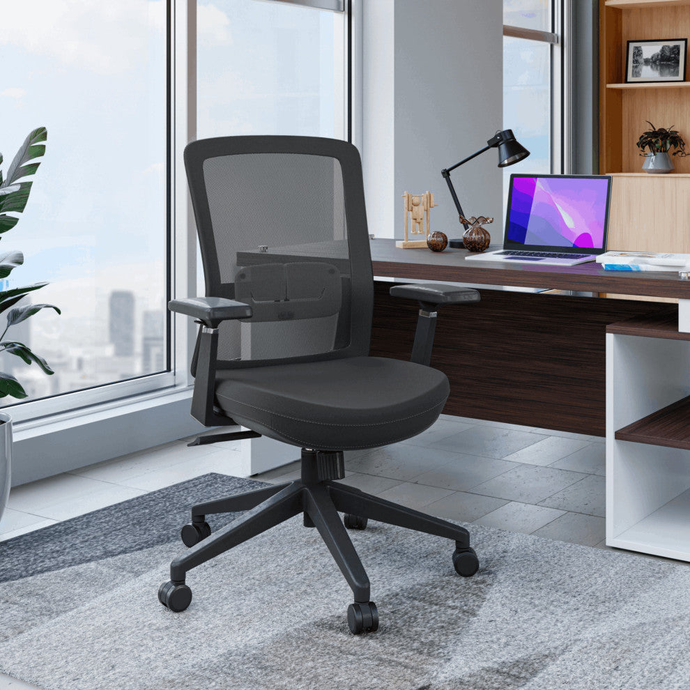 LeisureMod Ingram Modern Mesh Office Task Chair With Adjustable Armrests, Grey/Grey