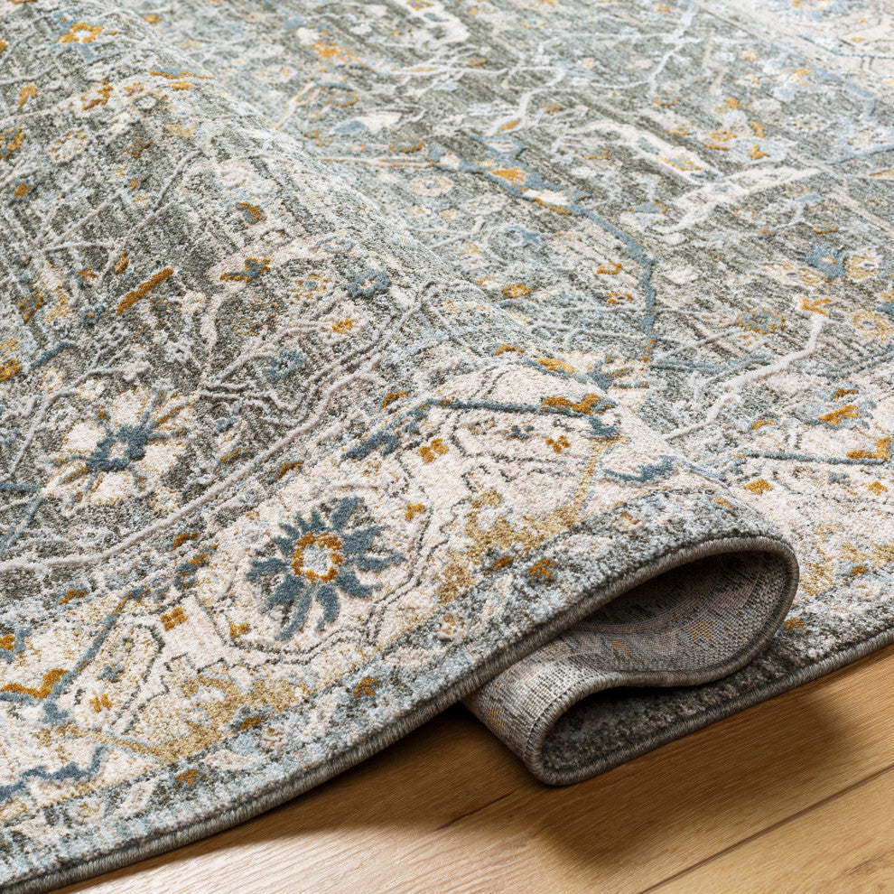 Surya Dresden DRE-2309 Machine Woven Area Rug, Dusty Sage, Taupe, Off-White, Light Gray, Deep Teal, 9' X 12'2"