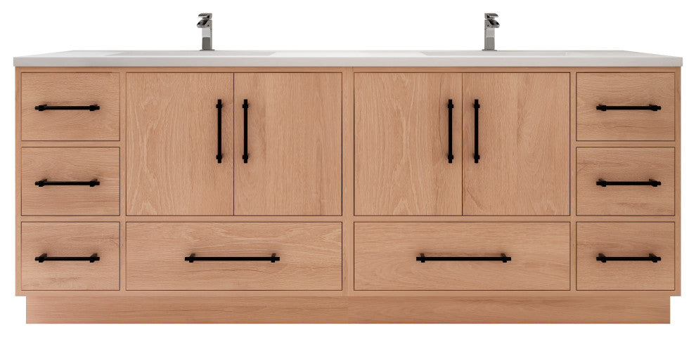 Victoria 84" Solid Wood Bath Vanity, Double Sink, Red Oak