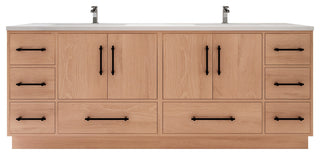 Victoria 84" Solid Wood Bath Vanity, Double Sink, Red Oak