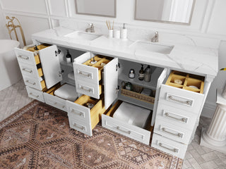 Aberdeen 84 Double Sink Bath Vanity in White 2" Carrara Quartz