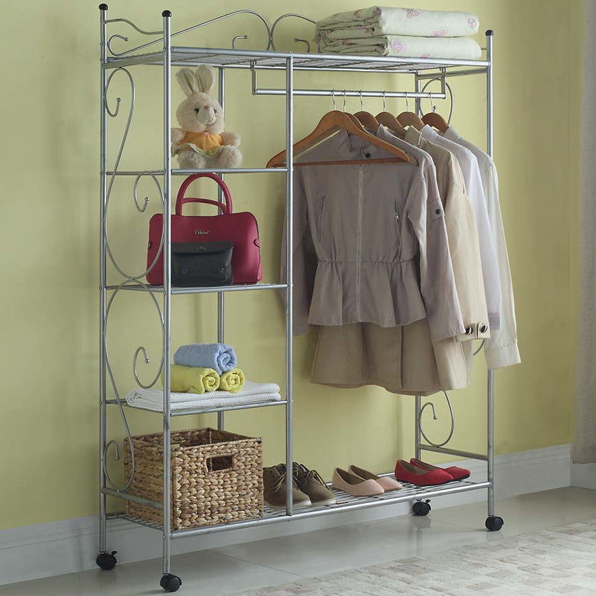 Home Storage Solutions 66" Closet Organizer With Casters, Sliver