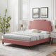 Platform Bed Frame, Full Size, Velvet, Pink, Modern Contemporary, Bedroom Master