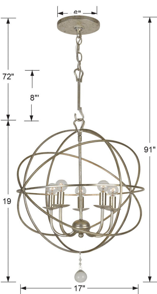 Crystorama Lighting Group 9224 Solaris 5 Light 17"W Cage Pendant - Olde Silver