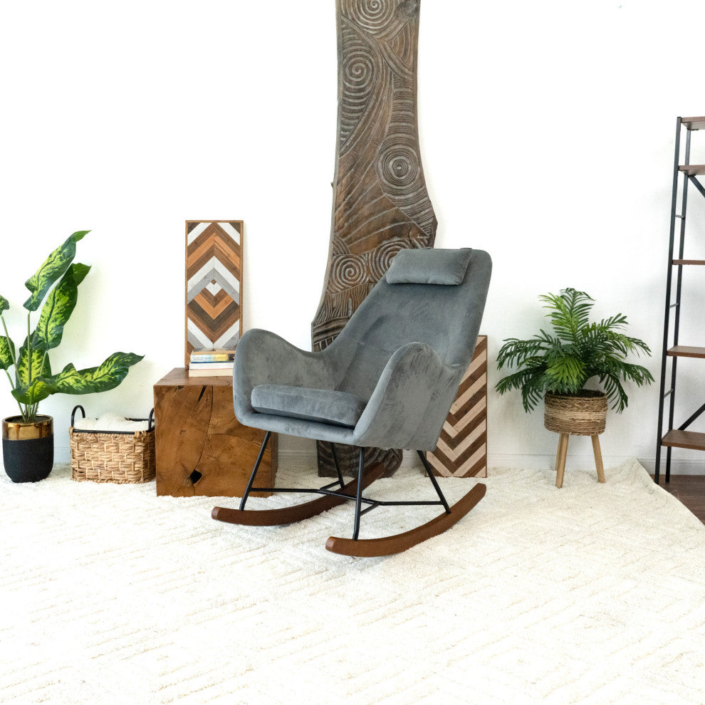 Rumi Mid-Century Modern Indoor Nursery Rocking Chair, Dark Grey