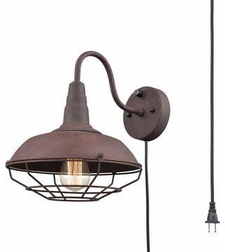 Rustic Wire Cage Gooseneck Wall Sconce, Industrial Plug in Wall Light Fixture