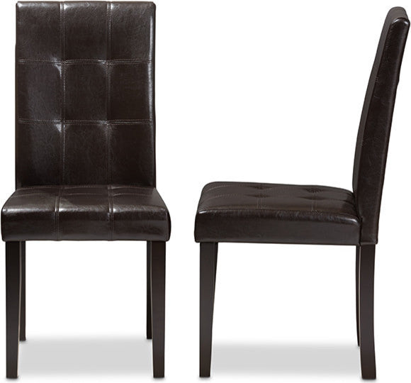 Avery Dark Brown Faux Leather Upholstered Dining Chair, Set of 2
