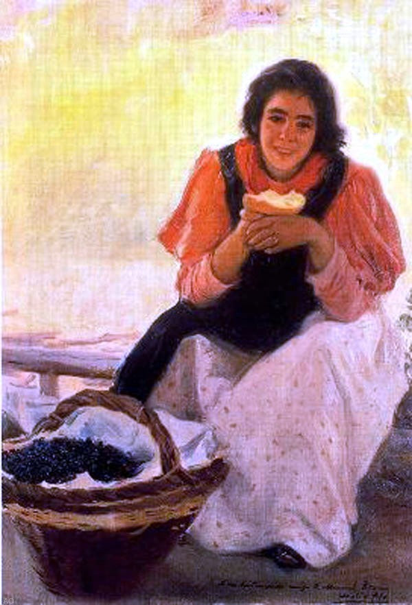 Cecilio Pla y Gallardo Muchacha Comiendo, Gallery Wrapped Canvas, 18"x27"