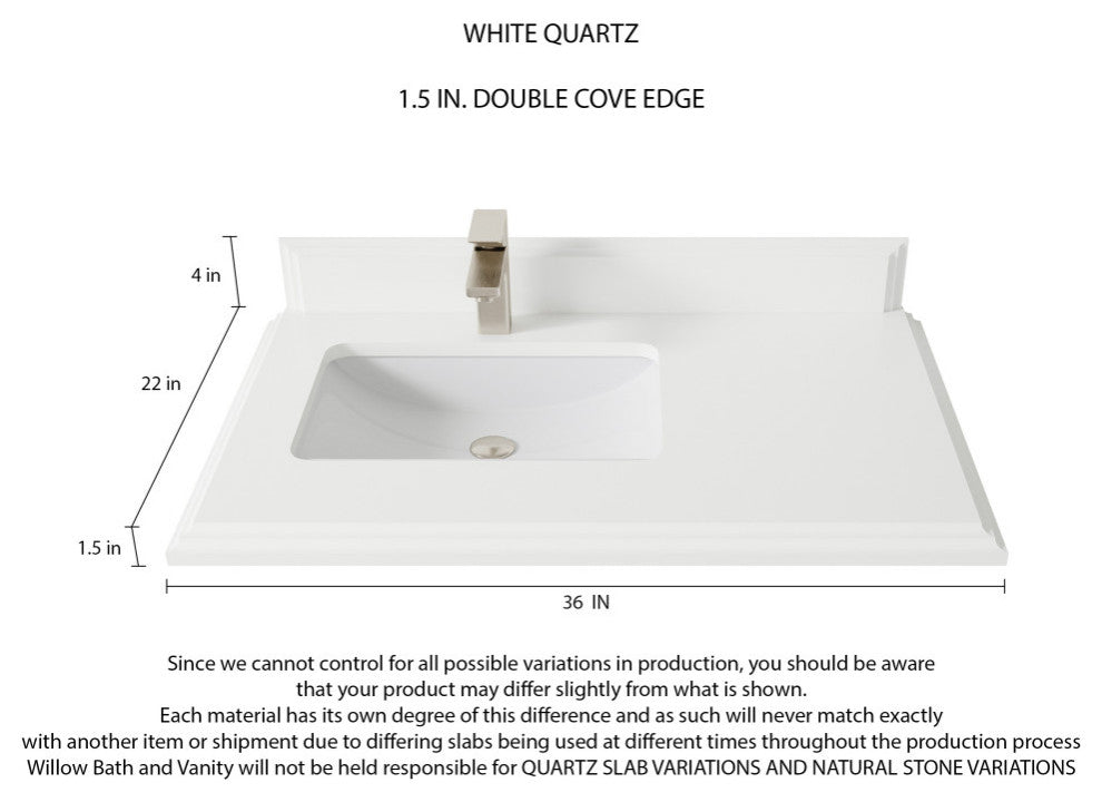 Aberdeen 36 Left Offset Bath Vanity in Pewter Green 1.5" White Quartz
