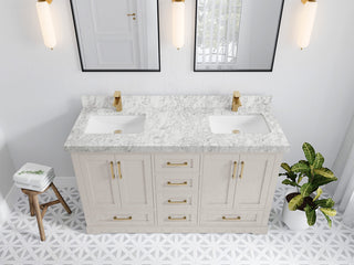 Boston 60" Double Bathroom Vanity in Fine Grain 2" Carrara Marble