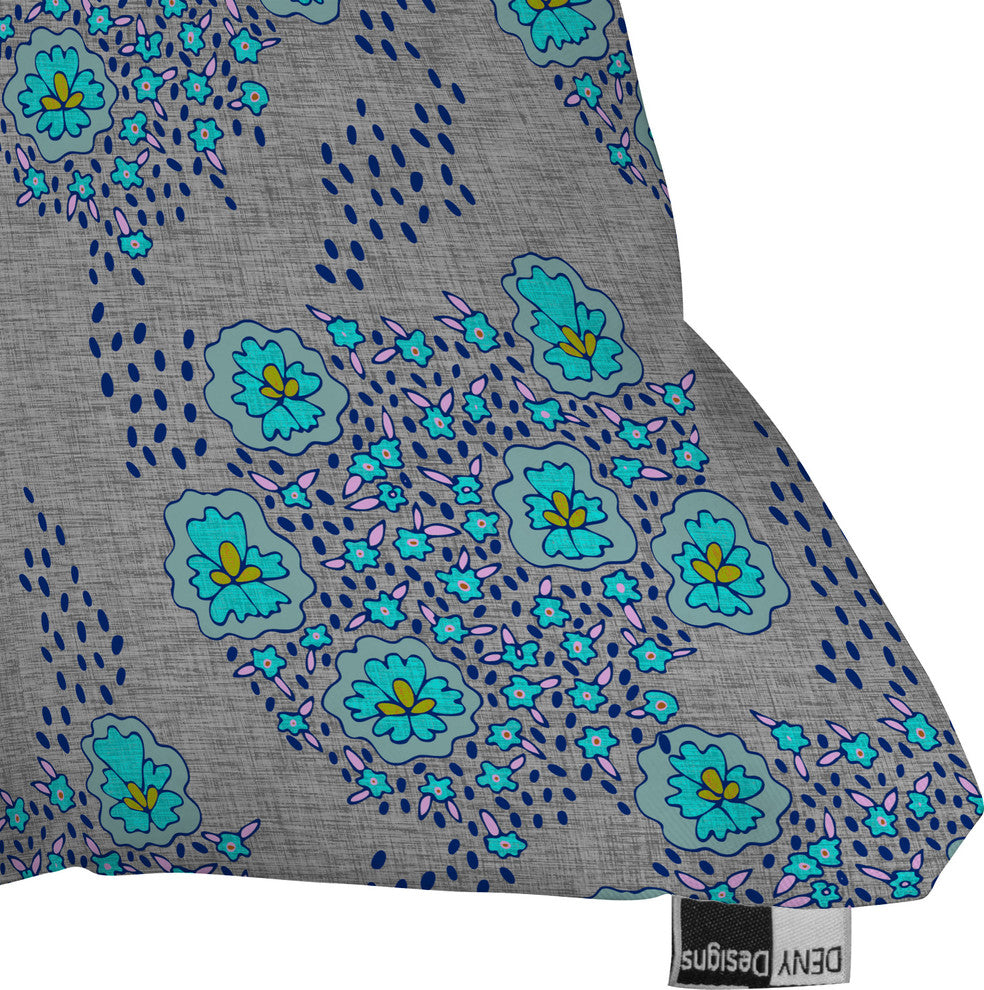 Holli Zollinger Boho Turquoise Floral Outdoor Throw Pillow, Medium