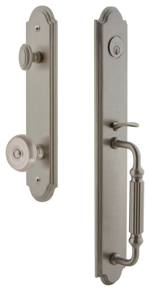 Arc 1-Piece Dummy Handleset, F Grip and Bouton Knob, Satin Nickel, 848456