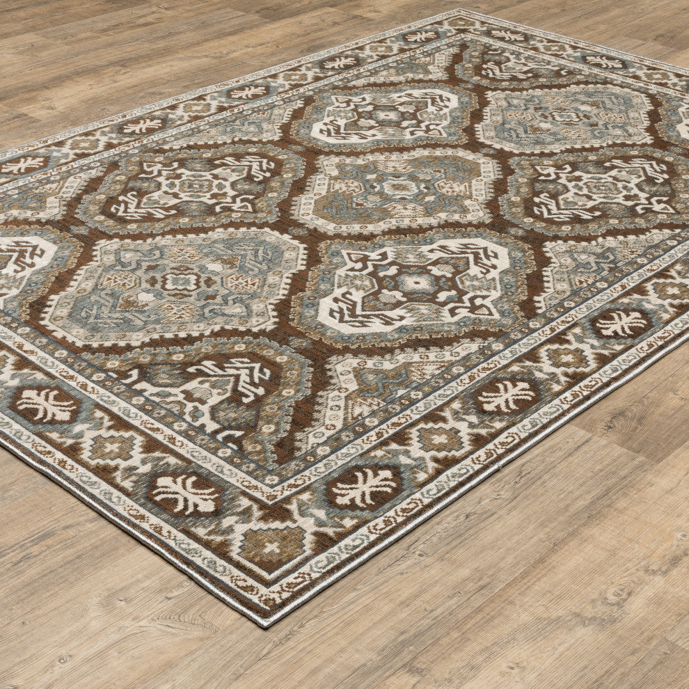 Emilia Traditional Panel Medallion Rust/ Blue Area Rug 3'10" x 5'5"