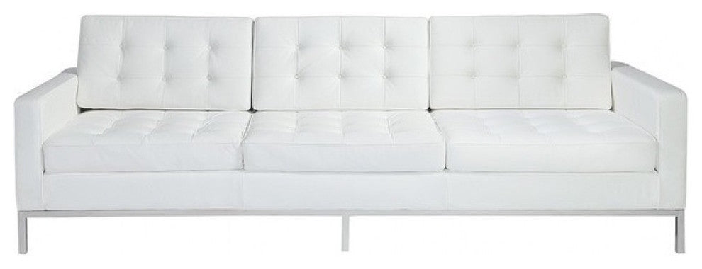 Tufted Leather Loft Sofa, White