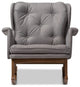 Midcentury Modern Gray Fabric Upholstered Walnut-Finished Rocking Chair