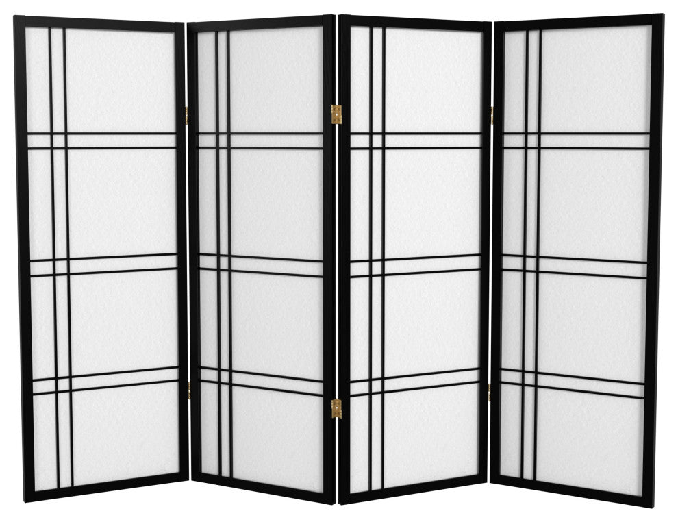 4' Tall Double Cross Shoji Screen, Black, 4 Panels