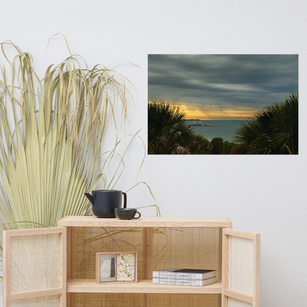 Cloudy Rainy Sunset De Soto Beach Unframed Landscape Photo Wall Art Print, 24" X 36"