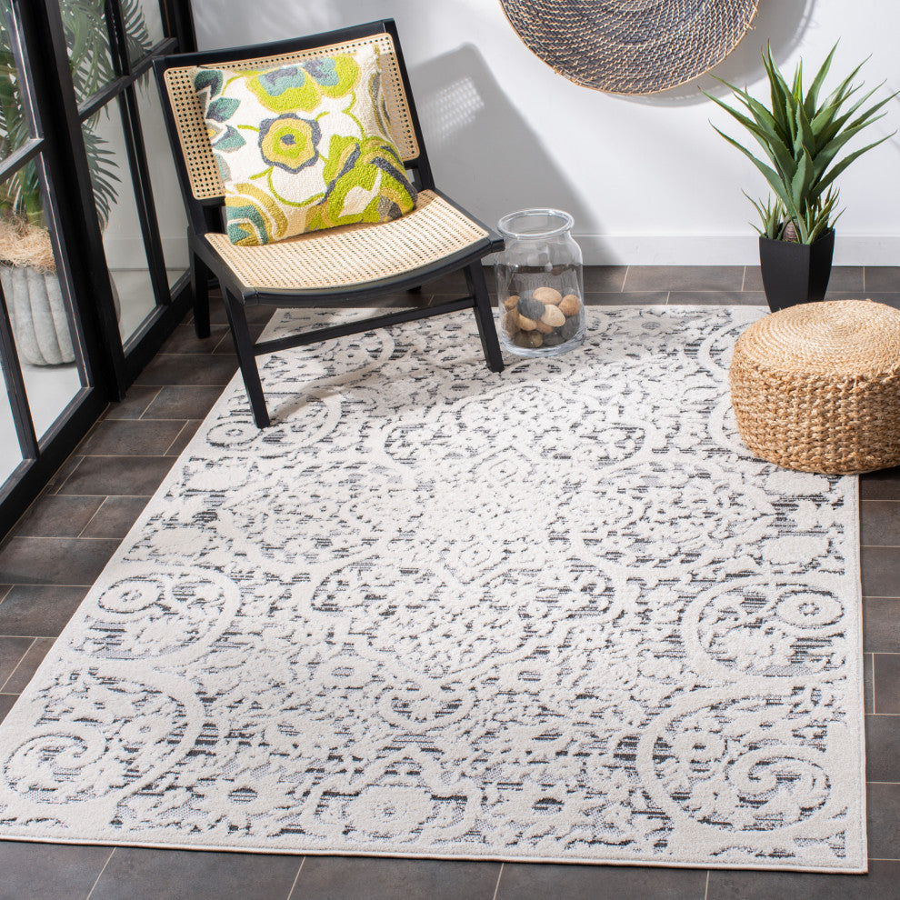 Safavieh Indoor-Outdoor Cabana Collection, CBN656 Rug, Ivory/Grey, 9'x12'