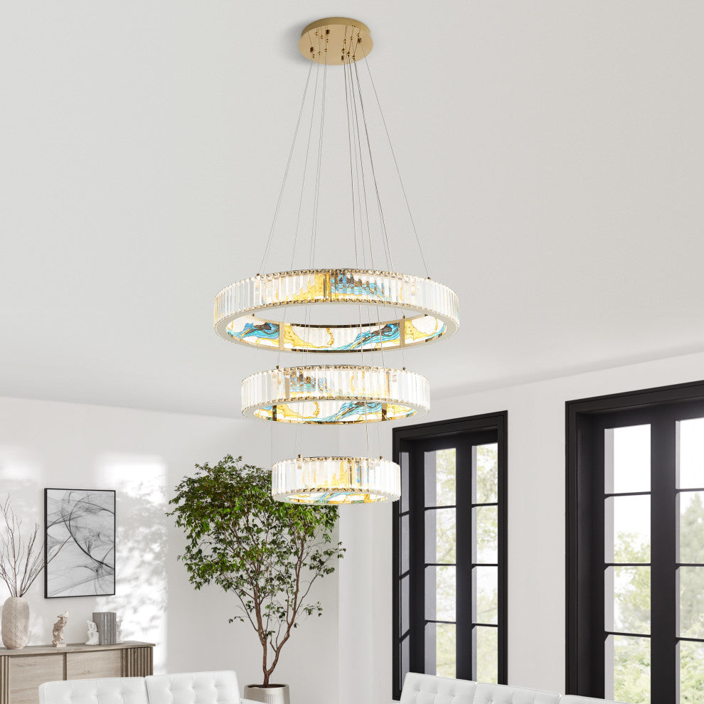 Boeseman's Dimmable Integrated LED Crystal Colorful Chandelier, 3 Tiers