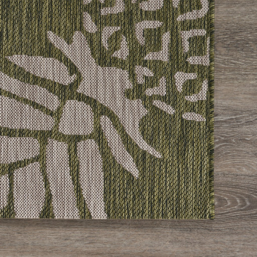5' X 7' Green Floral Indoor Outdoor Area Rug